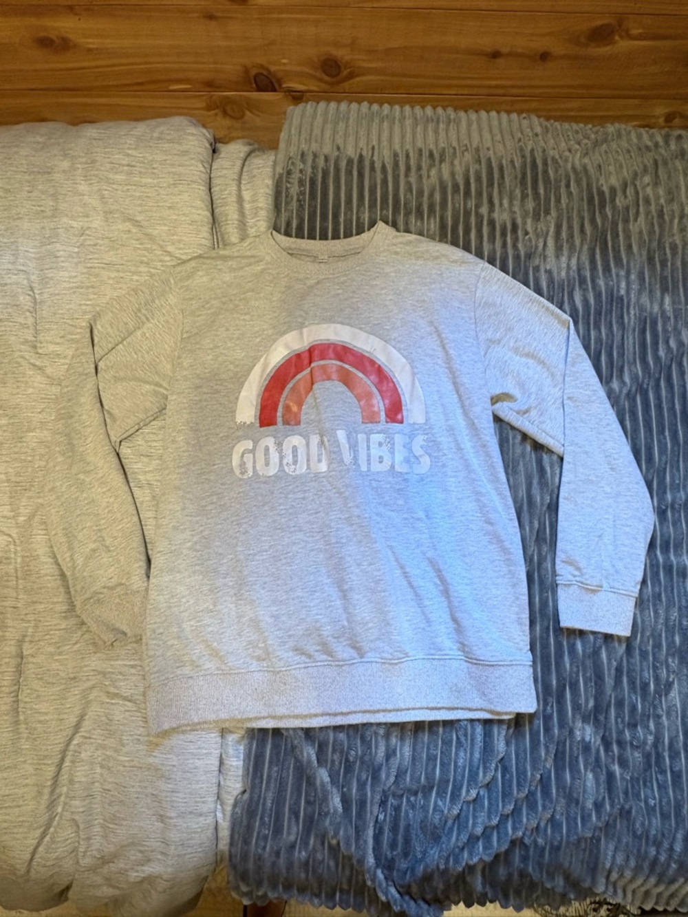 Good Vibes Crewneck Sweatshirt - Light Gray with Red Accent